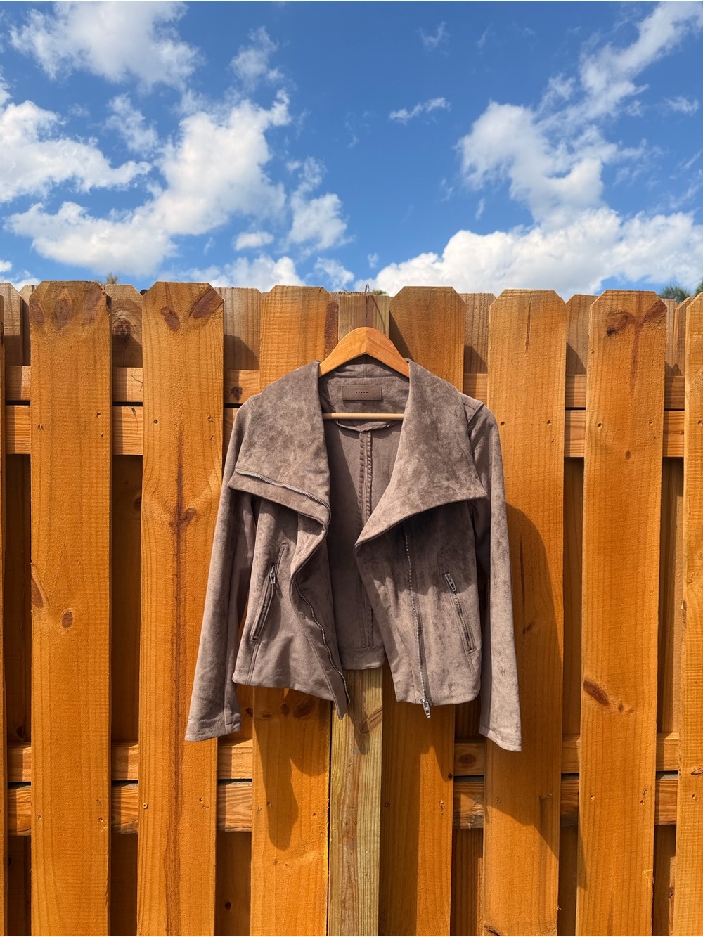 Women's Blank NYC Taupe Suede Moto Jacket